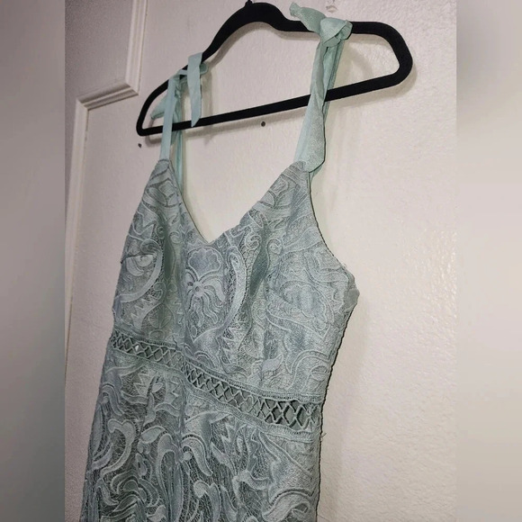 Lulus Won Your Heart Sage Green Lace Tie-Strap High-Low Midi Dress Party - Picture 10 of 12